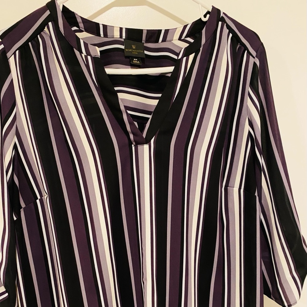 🌻Worthington 0x 3/4 purple/striped blouse🌻